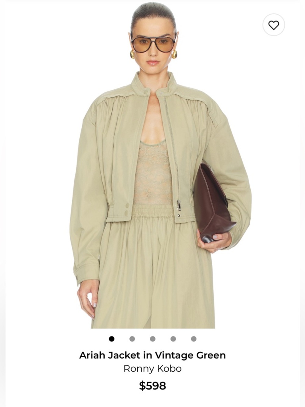 Ronny Kobo Collection Cropped Bomber Jacket in Vintage Green Ariah Jacket